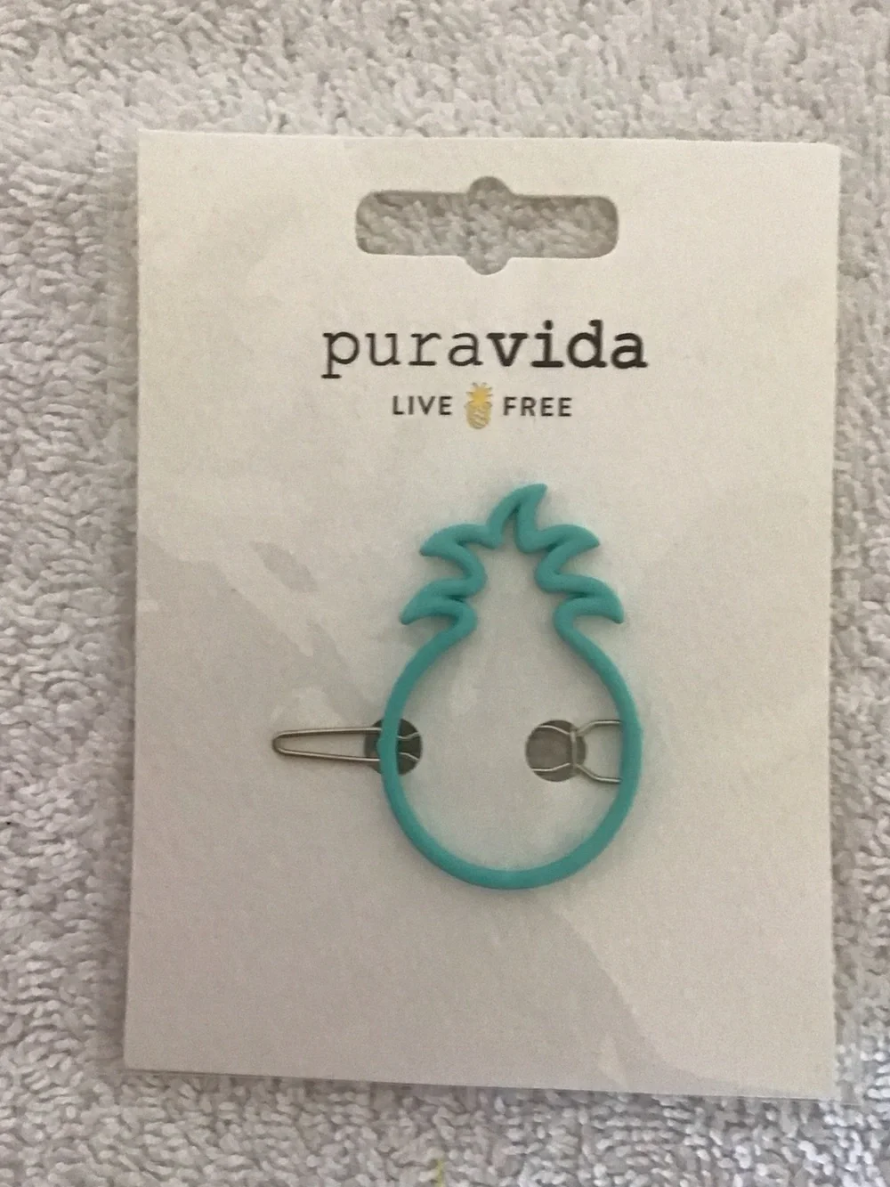 Pura Vida Blue Enamel Teal Pineapple Hair Clip